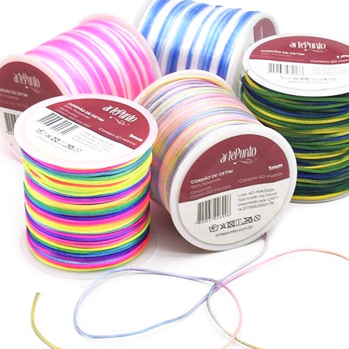 Cordão de Cetim Rabo de Rato Multicolor 1mm 50 Metros - artePunto