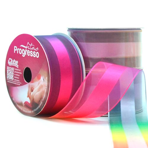 Fita Voal com Cetim Multicolor nº09 38mm - 10 Metros