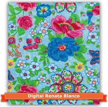 Tecido Estampado para Patchwork - Renata Blanco Floral Azul (0,50x1,40)