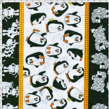 Tecido Estampado para Patchwork - Barrado de Galinha, Vaquinha, Pinguim e Ovo 01 (0,50x1,40)