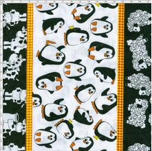 Tecido Estampado para Patchwork - Barrado de Galinha, Vaquinha, Pinguim e Ovo 01 (0,50x1,40)