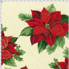 Tecido Estampado para Patchwork - Flor de Natal com Arabesco Bege C99  (0,50x1,40)