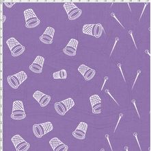 Tecido Estampado para Patchwork - Barrado Acessórios Fundo Lilás Cor 02 (0,50x1,40)