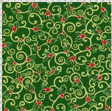 Tecido Estampado para Patchwork - Natal Arabesco Verde com Azevinhos C02 (0,50x1,40)