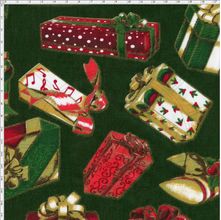Tecido Estampado para Patchwork - Natal Caixas de Presente Fundo Verde C98 (0,50x1,40)