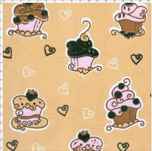 Tecido Estampado para Patchwork - Cup Cakes Bege (0,50x1,40)