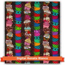 Tecido Estampado para Patchwork - Renata Blanco Teacups (0,50x1,40)