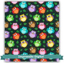 Tecido Estampado para Patchwork - Coruja com Folhinhas Digital D059 (0,50x1,40)