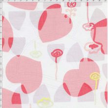 Tecido Estampado para Patchwork - Folhas Coração Rosa Cor 03 (0,50x1,40)