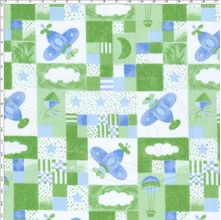 Tecido Estampado para Patchwork - 20167 Patch Avião Verde Cor 02 (0,50x1,40)