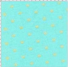 Tecido Estampado para Patchwork - Coroa Dourada Fundo Azul Tiffany Cor 01 (0,50x1,40)