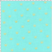 Tecido Estampado para Patchwork - Coroa Dourada Fundo Azul Tiffany Cor 01 (0,50x1,40)