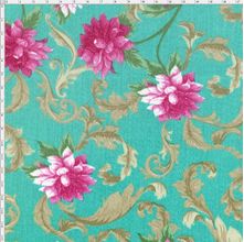 Tecido Estampado para Patchwork - Mirella Floral Barroco Verde 01 (0,50x1,40)