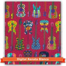 Tecido Estampado para Patchwork - Renata Blanco Guitar (0,50x1,40)