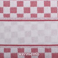 Pano de Prato Vitoria Branco Barra Xadrez Vermelha - Döhler - Döhler