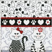 Tecido Estampado Para Patchwork - Gatinhos P&B Barrado 325252 Cor 1616 (0,50X1,40)