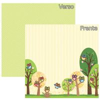 Folha para Scrapbook Dupla Face - Corujas Coloridas Jardim