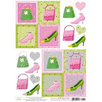Papel Decoupage 3D c/ Hot Stamping 22,8 x 30,8cm Dh3012 - sapato/bolsa