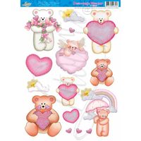 Papel Decoupage Escolar c/ Glitter 22,8 x 30,8cm Deg008 - urso/nuvem