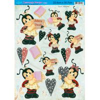 Papel Decoupage Escolar c/ Glitter 22,8 x 30,8cm Deg017 - joaninhas