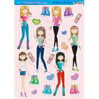 Papel Decoupage Escolar c/ Glitter 22,8 x 30,8cm Deg018 - meninas