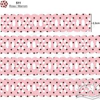 Passa Fita Marilda Mod. 02 Margarida 10 Metros - Estampado Bolinhas 505.11 - rosa c/ marrom