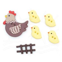 Botão Feito a Mão Veceli - Galinha e Pintinhos