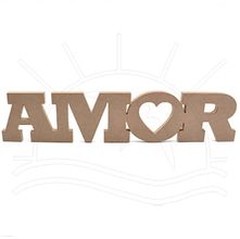 MDF Palavra - Amor Coraçao 55x12x2