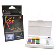 Estojo de Aquarela Koi Water Colors Portátil com Pincel Auto Umedecido - 12 cores