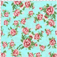 Tecido Estampado para Patchwork - Rosas Acqua (0,50x1,40)