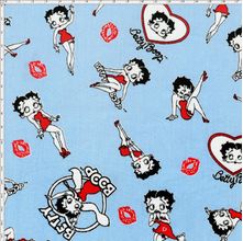 Tecido Estampado para Patchwork - Coleção Betty Boop Heart Fundo Azul (0,50x1,40)