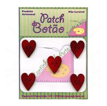 Botão Patch Coração Country Vermelho 1261 - 5 unid