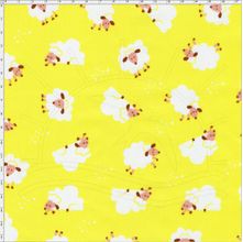 Tecido Estampado para Patchwork - Coleção São Jorge Cordeiro Fundo Amarelo (0,50x1,40)