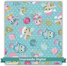 Tecido Estampado para Patchwork - Passarinhos com Bolas Azul Digital DN043 (0,50x1,40)