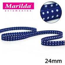 Viés Estampado Fino 12mm 20 metros - Bolinha Marinho