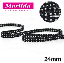 Viés Estampado Fino 12mm 20 metros - Bolinha Preta