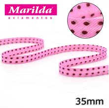 Viés Estampado Largo 24mm 20 metros - Bolinha Marrom/Rosa