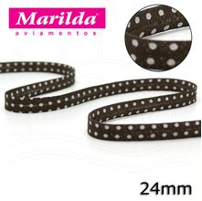 Viés Estampado Fino 12mm 20 metros - Bolinha Marrom