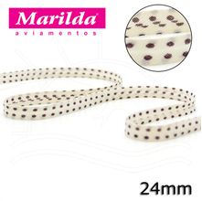 Viés Estampado Fino 12mm 20 metros - Bolinha Bege/Marrom