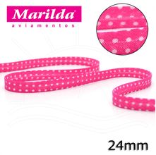 Viés Estampado Fino 12mm 20 metros - Bolinha Pink