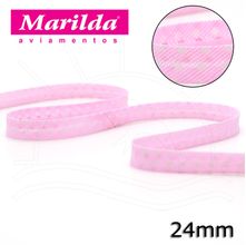 Viés Estampado Fino 12mm 20 metros - Bolinha Rosa