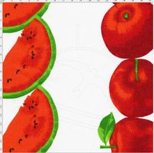 Tecido Estampado para Patchwork - 59000 Barrado de Frutas Morango/Maçã/Melancia Cor 01 (0,50x1,40)