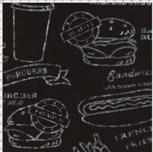 Tecido Estampado para Patchwork - Coleção Gourmet Foodtruck Fundo Preto (0,50x1,40)