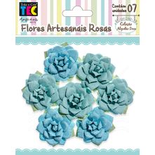 Flores Artesanais Rosas Coleção Algodão Doce - Azul