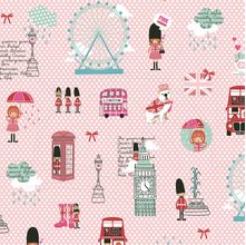 Tecido Estampado para Patchwork - Vanessa Guimarães Coleção London - Pink London Rosa (0,50x1,40)