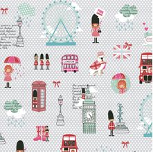 Tecido Estampado para Patchwork - Vanessa Guimarães Coleção London - Pink London Cinza (0,50x1,40)