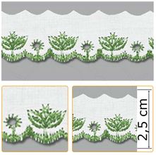 Bordado Inglês BP059 052 Branco/Verde - 2,5 cm