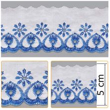 Bordado Inglês BP025 022 Branco/Azul Royal - 5 cm