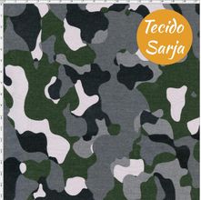 Tecido Estampado para Patchwork - Camuflado Sarja Verde com Cinza (0,50x1,40)