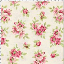 Tecido Estampado para Patchwork - Coleção Jardim das Flores Jardim Creme Rosé (0,50x1,40)